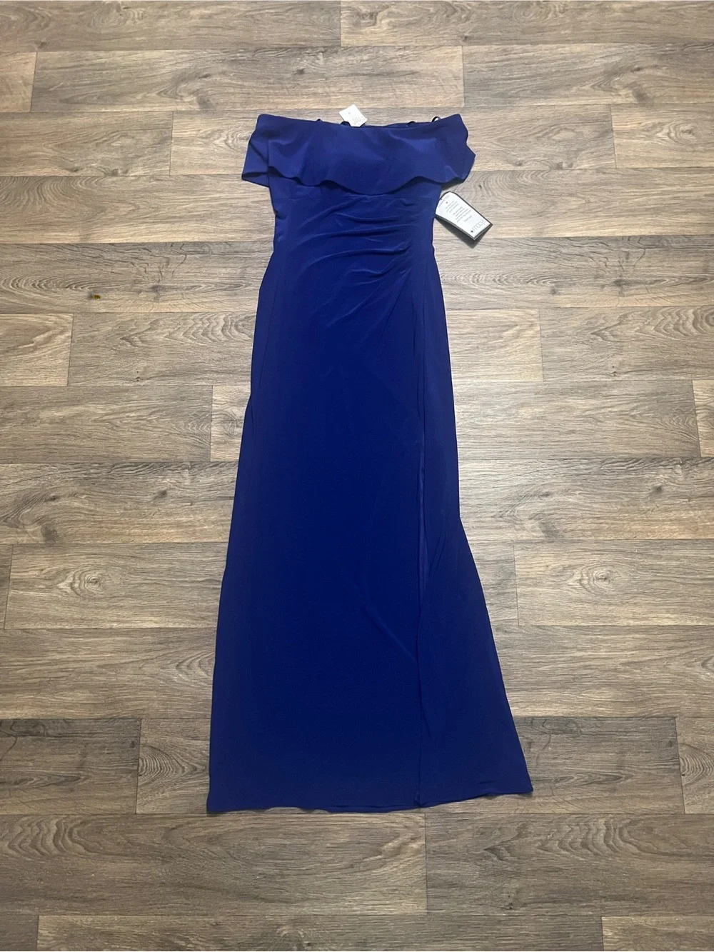 NEW X by Xscape Ruffled Off-the-Shoulder Gown Blue Size 10 Evening Formal NWT
